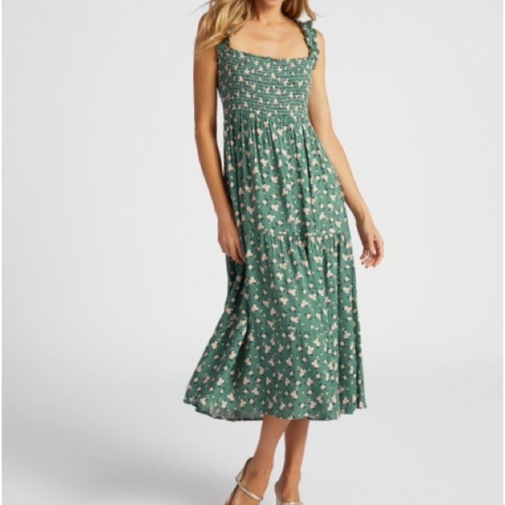 ISO Apricot Watercolour Rose Slub Midi Dress - size small
